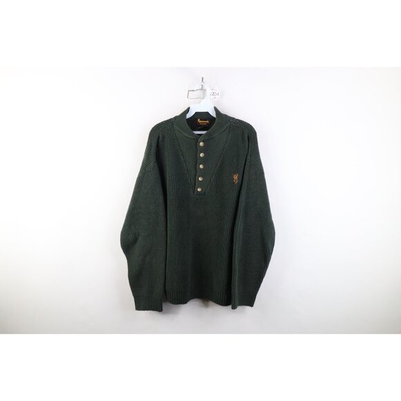 Browning Other - Vtg 90s Streetwear Mens Large Faded Cotton Ribbed Knit Henley Sweater Green USA